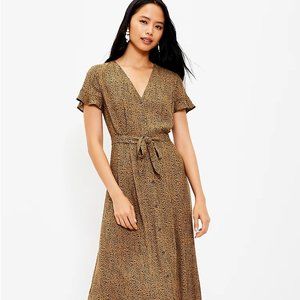 Loft Petite Leopard Print V-Neck Midi Shirtdress
